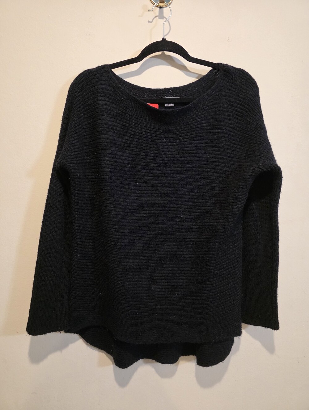 Vince Black Ribbed Boat Neck Pullover Sweater Sz XS Merino Wool Alpaca Camel